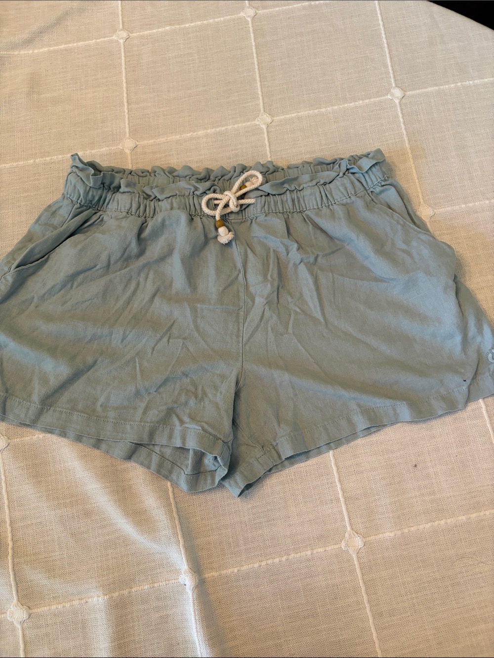 Hang Ten High-Waist Drawstring Shorts in Sage Blue